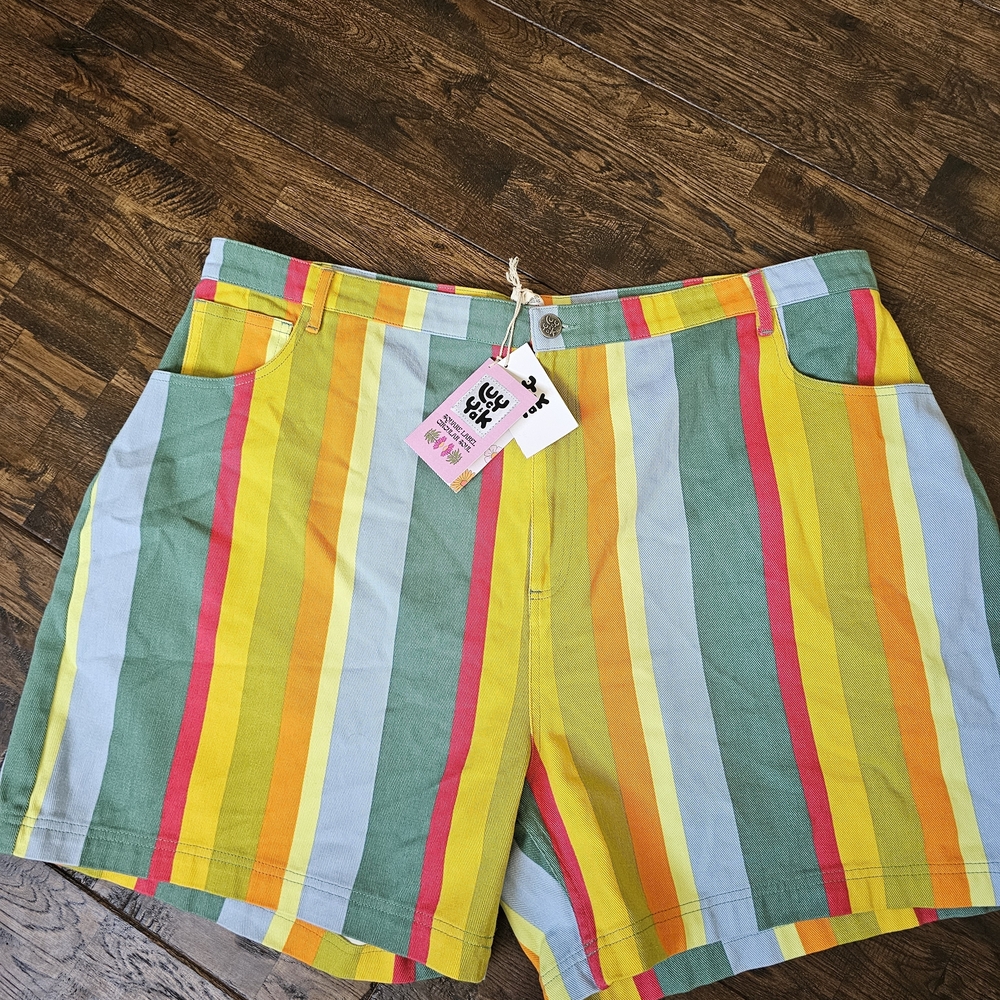 Lucy & Yak Multicolor Striped Shorts - Green, Yellow, Blue, Pink, Orange
